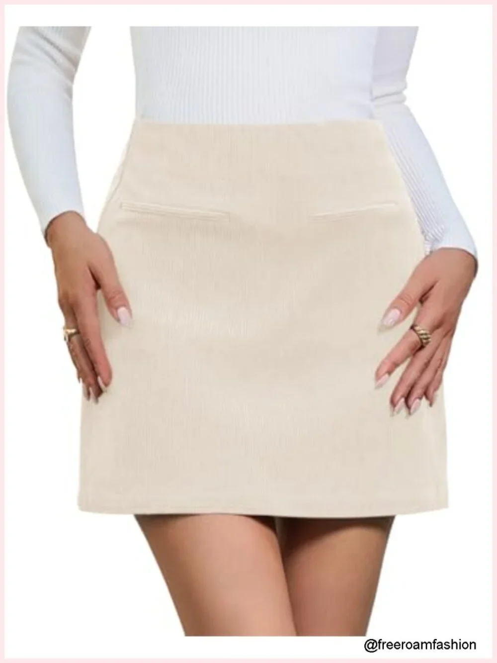Women's Corduroy Mini Skirt High Waisted A-Line Zipper Pockets